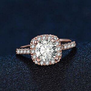 New - White Topaz Rose Gold Plated Silver Ring - Size 9.5